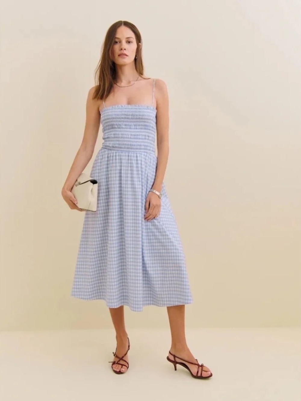 Reformation Kerrie Dress In Blue Gingham, Size 12, Worn Once